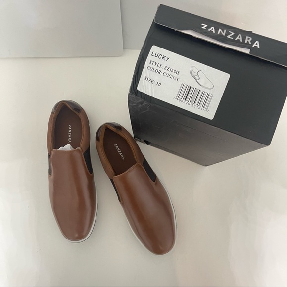 Zanzara Cognac Brown  Mens Lucky Slip-On Sneaker NIB - Reemoly - Duplicate - Picture 3 of 11